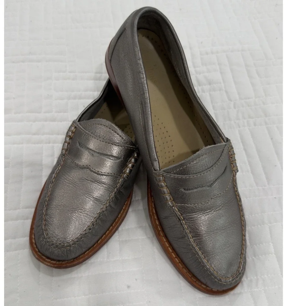 GH Bass Weejuns Men Metallic Pewter Silver Leather Penny Loafers 8.5 M 22831